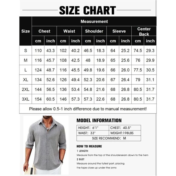 Men Black Long Sleeve Button Down Linen Shirt Casual Untucked Chambray Shirt - Picture 6 of 6